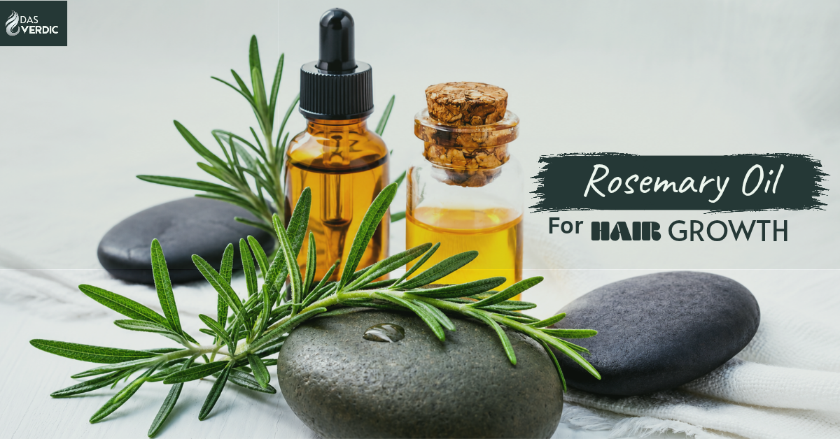 Rosemary oil for hair growth beside rosemary leaves